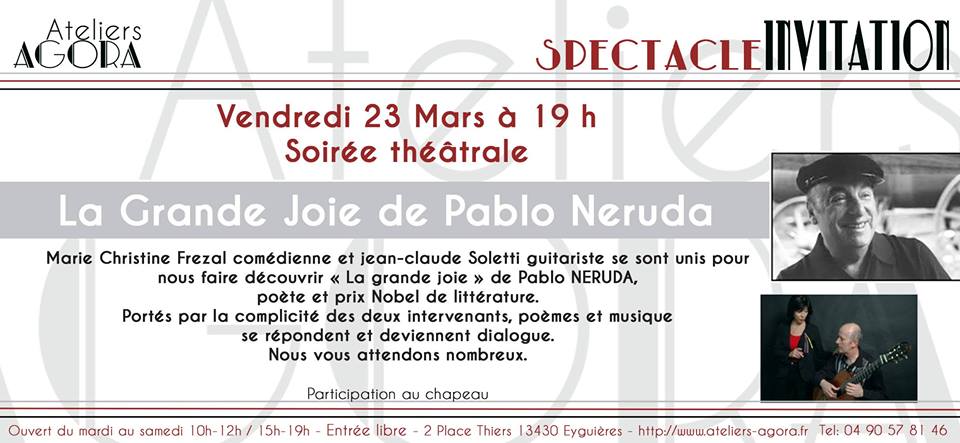 Soirée Théâtrale « La Grande Joie » de Pablo Neruda